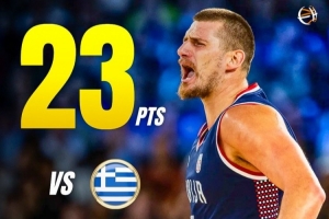 热身赛塞尔维亚76-66希腊 约基奇降维打击独揽23+19 字母哥缺席